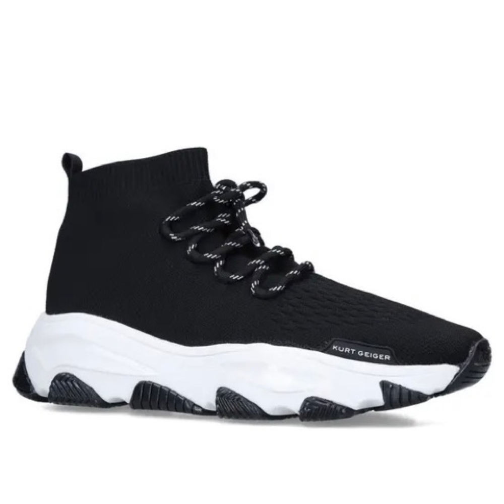🆕 Kurt Geiger London Mens Lettie Knit Lace Sneakers - Black & White NWT